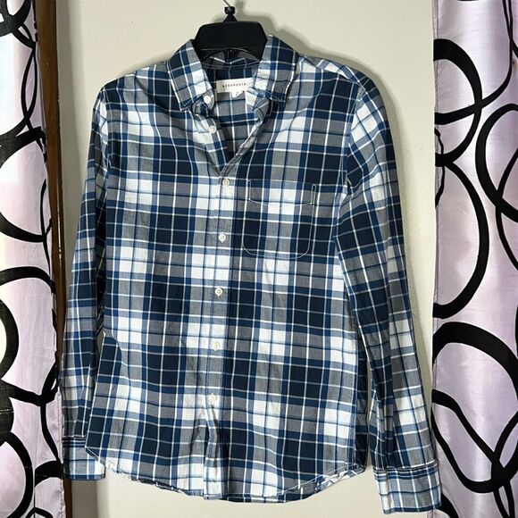 AéRopostale blue plaid, long sleeve button down shirt, size extra small - Picture 1 of 11